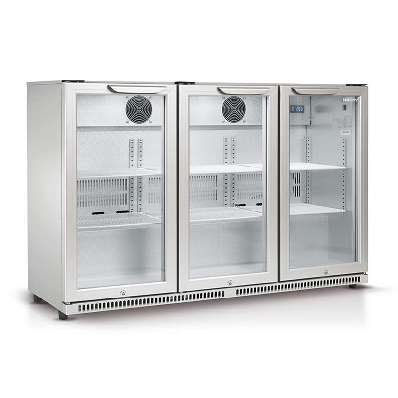 Husky 307L Triple Glass Door Bar Fridge/Drinks Chiller In Silver (HUS-C3-840)