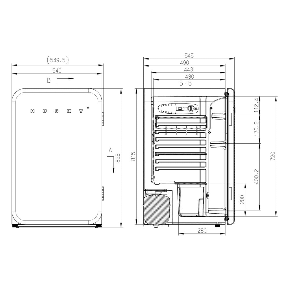 Husky 112L Solid Door Retro Style Bar Fridge in Black (HUS-RETRO112BLK.1)
