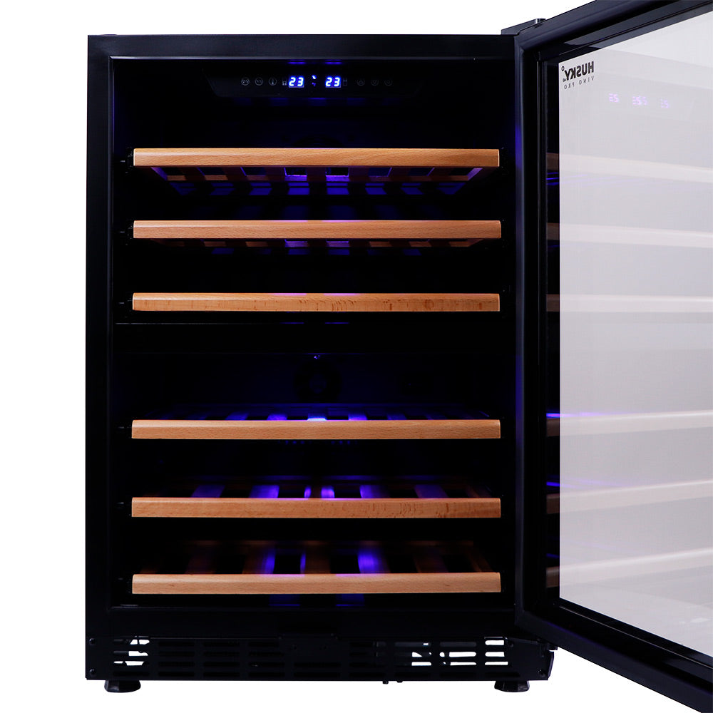 Husky Vino Pro 154L Dual Zone Under Counter Wine Fridge in Black Door Trim (HUS-WC54D-BK-ZY)