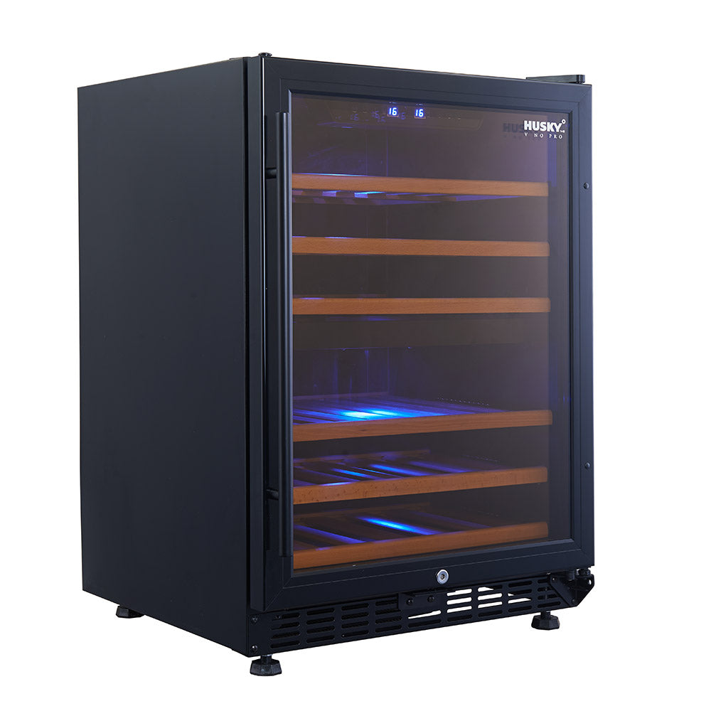 Husky Vino Pro 154L Dual Zone Under Counter Wine Fridge in Black Door Trim (HUS-WC54D-BK-ZY)