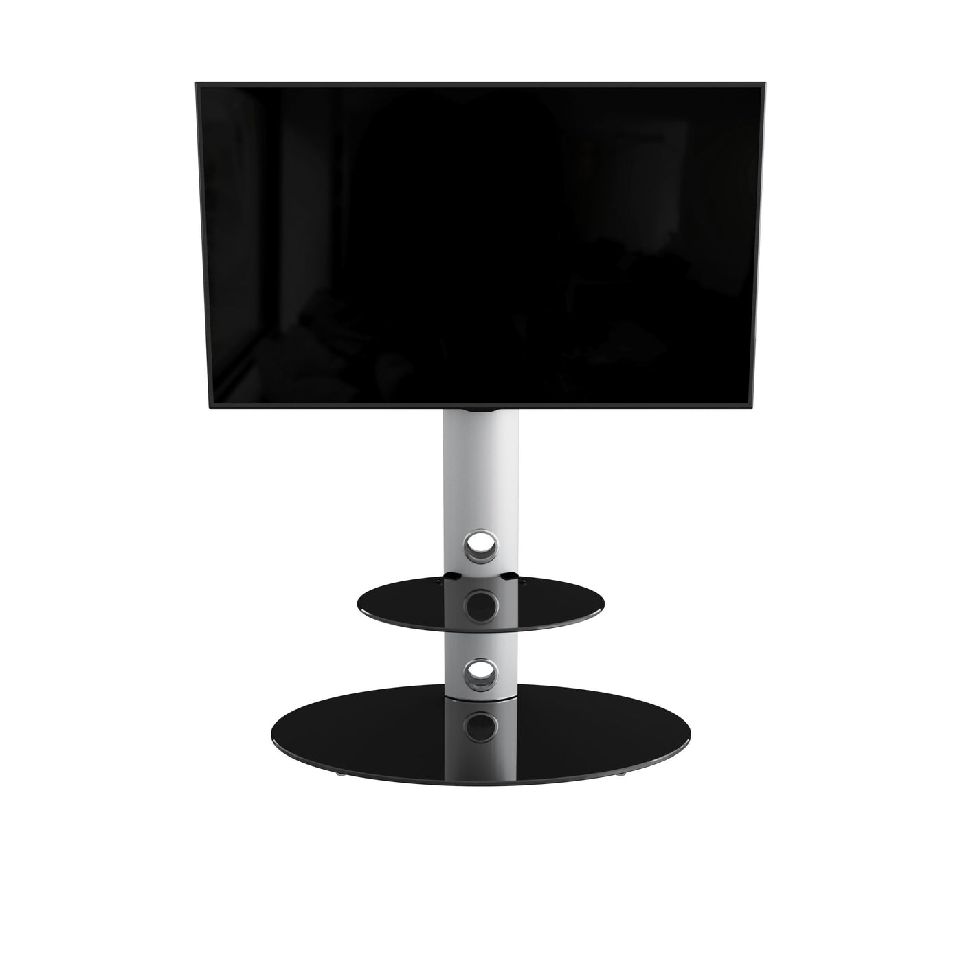 Mahara Glass TV Stand with TV Mount & Oval Shelf - TV Floor Stand for 32–65"