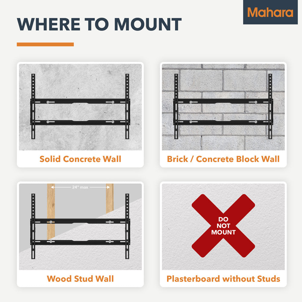 Mahara Low-Profile Flat/Fixed TV Wall Mount Bracket for 37" to 80" TV (MHLFW60-AU)