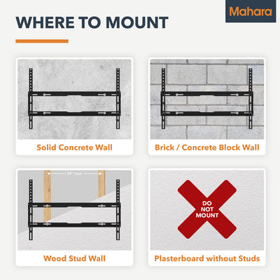 Mahara Low-Profile Flat/Fixed TV Wall Mount Bracket for 37" to 80" TV (MHLFW60-AU)