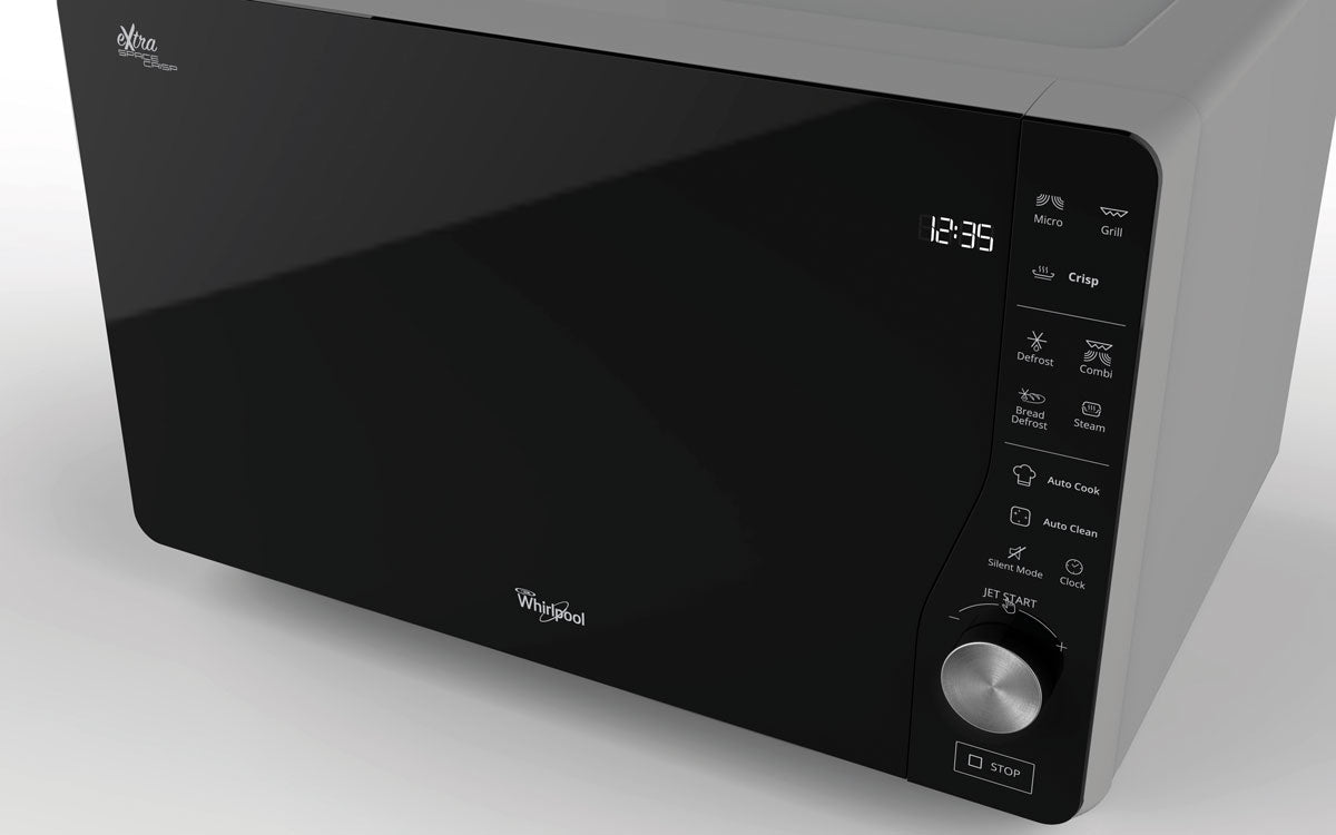 Whirlpool 30L 800W Crisp & Grill Flatbed Microwave with Inverter Technology In Black (MWF427BL)