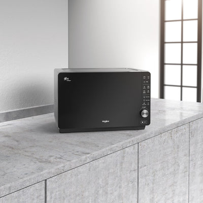 Whirlpool 30L 800W Crisp & Grill Flatbed Microwave with Inverter Technology In Black (MWF427BL)