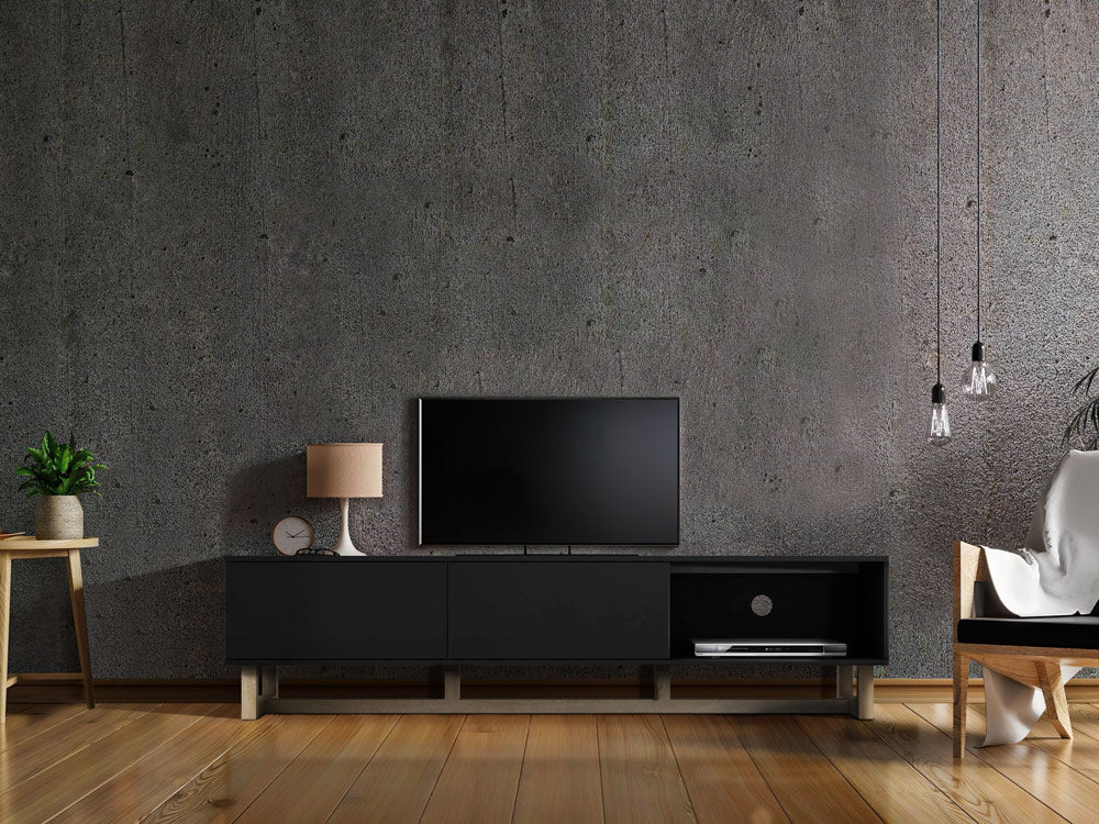 AVS 1800mm Raze Modular TV Stand in Gloss Black With Oak Legs (RZ1800BO)