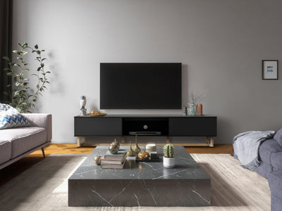 AVS 2100mm Raze Modular TV Stand in Gloss Black With Oak Legs (RZ2100BO)