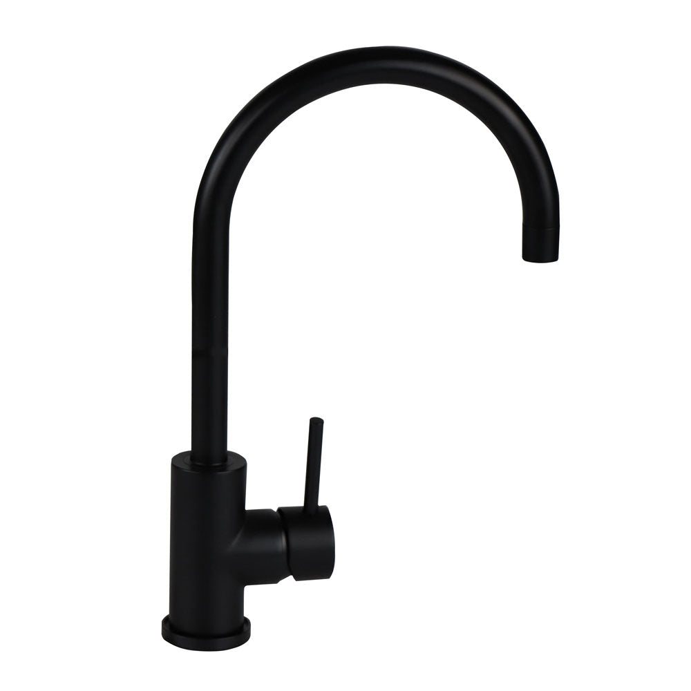 Tisira Matte Black Rounded Gooseneck Kitchen Mixer Tap (TMFGBK)