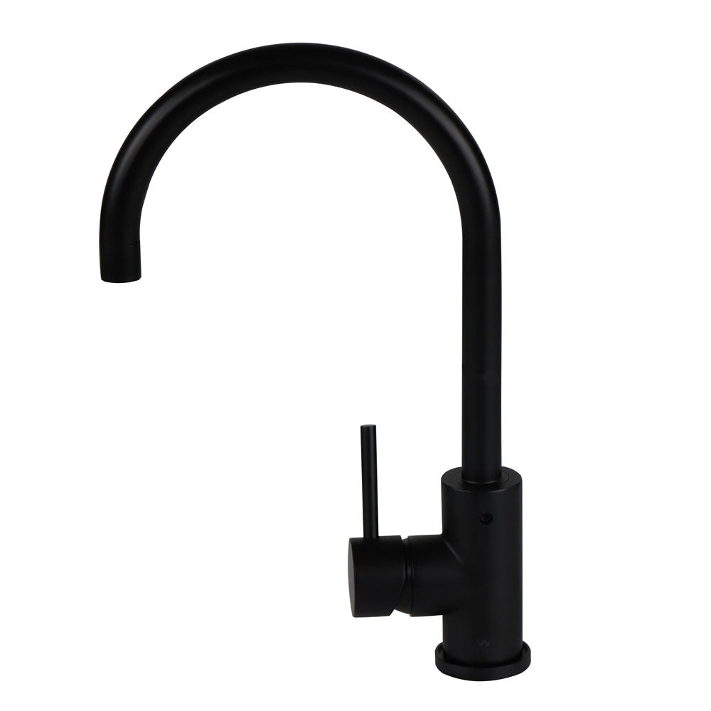 Tisira Matte Black Rounded Gooseneck Kitchen Mixer Tap (TMFGBK)