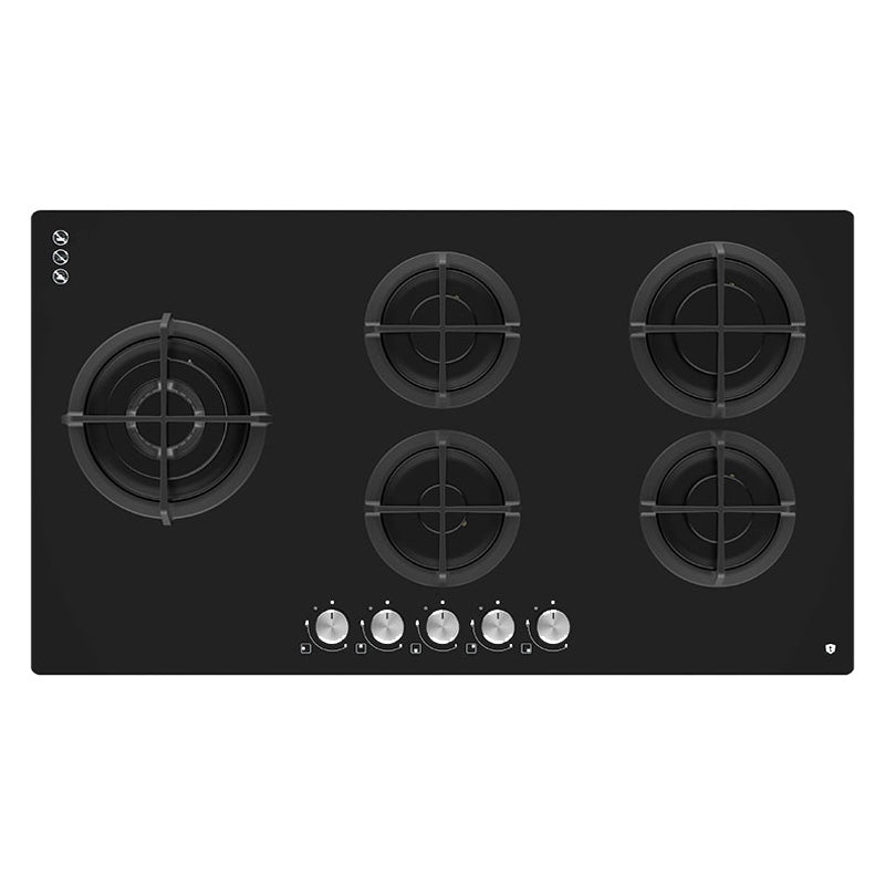 Tisira 90cm 5 Burner Black Glass Gas Cooktop (TGWF91G)