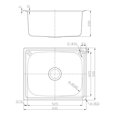 Tisira 60cm Single Bowl Laundry Tub Sink in Stainless Steel (TLLE50)