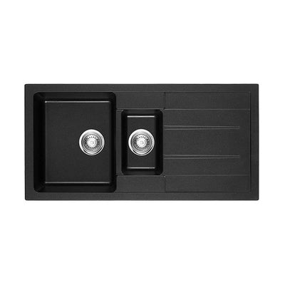 Tisira 100cm 1.5 Bowl Black Granite Kitchen Sink & Reversible Drainer (TSG1000BK)