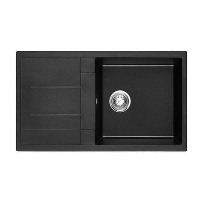 Tisira 86cm Single Bowl Black Granite Kitchen Sink & Reversible Drainer (TSG860BK)