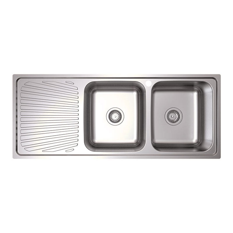 Tisira 118cm 2 Bowl Stainless Steel Kitchen Sink With Left Hand Drainer (TSLE1180L)