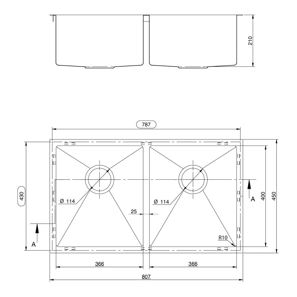 Tisira 80cm Double Bowl Stainless Steel Kitchen/Laundry Sink (TSSR807)