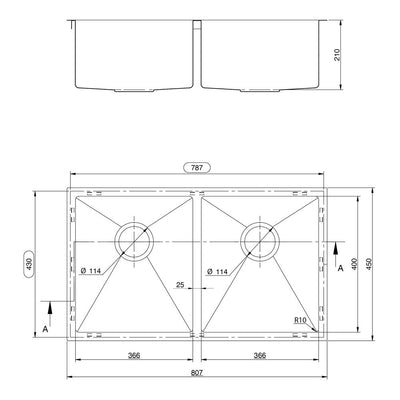 Tisira 80cm Double Bowl Stainless Steel Kitchen/Laundry Sink (TSSR807)