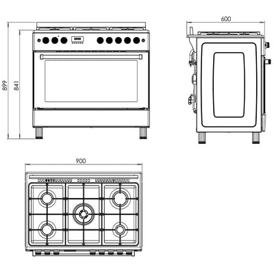 Tisira 90cm 126L Dual Fuel Upright Cooker in Black Stainless Steel (TFGC9610EXB)