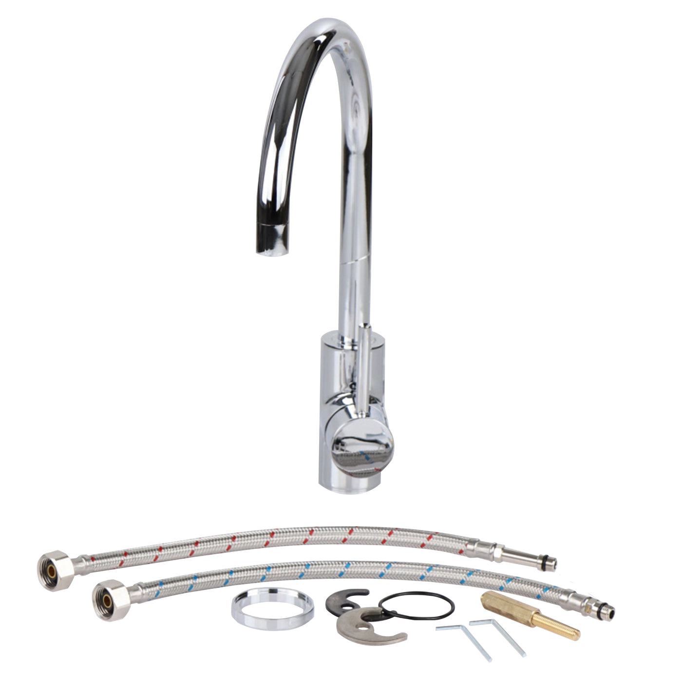 Tisira Chrome Coated Round Gooseneck Kitchen Mixer Tap (TMFGCH)