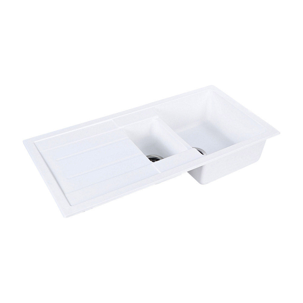 Tisira 100cm 1.5 Bowl White Granite Kitchen Sink & Reversible Drainer (TSG1000WH)