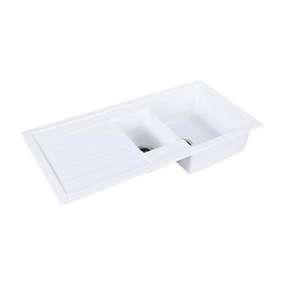 Tisira 100cm 1.5 Bowl White Granite Kitchen Sink & Reversible Drainer (TSG1000WH)