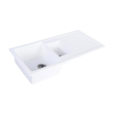 Tisira 100cm 1.5 Bowl White Granite Kitchen Sink & Reversible Drainer (TSG1000WH)