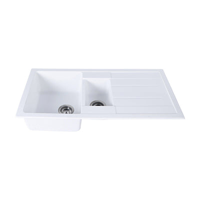Tisira 100cm 1.5 Bowl White Granite Kitchen Sink & Reversible Drainer (TSG1000WH)