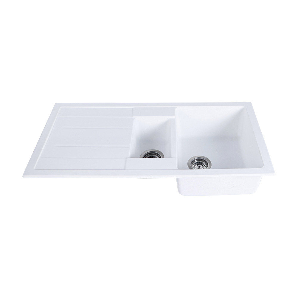 Tisira 100cm 1.5 Bowl White Granite Kitchen Sink & Reversible Drainer (TSG1000WH)