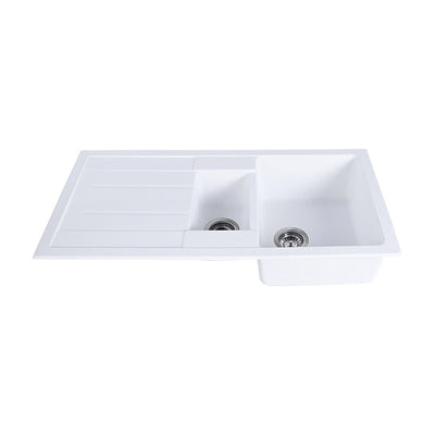 Tisira 100cm 1.5 Bowl White Granite Kitchen Sink & Reversible Drainer (TSG1000WH)