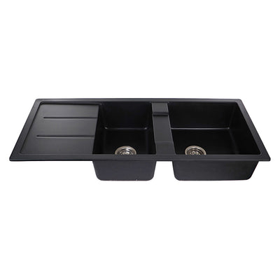 Tisira 116cm 2 Bowl Black Granite Kitchen Sink & Reversible Drainer (TSG1160BK)