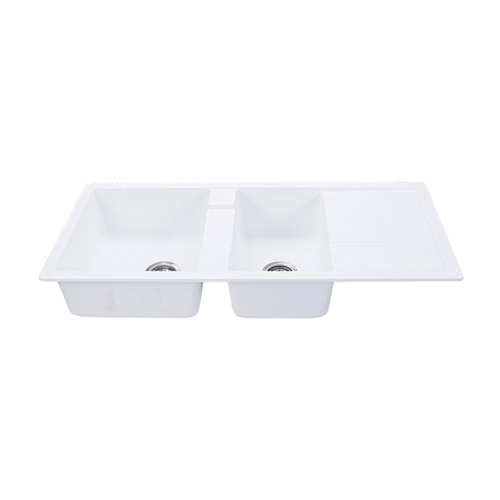 Tisira 116cm 2 Bowl White Granite Kitchen Sink & Reversible Drainer (TSG1160WH)