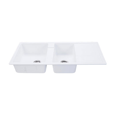 Tisira 116cm 2 Bowl White Granite Kitchen Sink & Reversible Drainer (TSG1160WH)