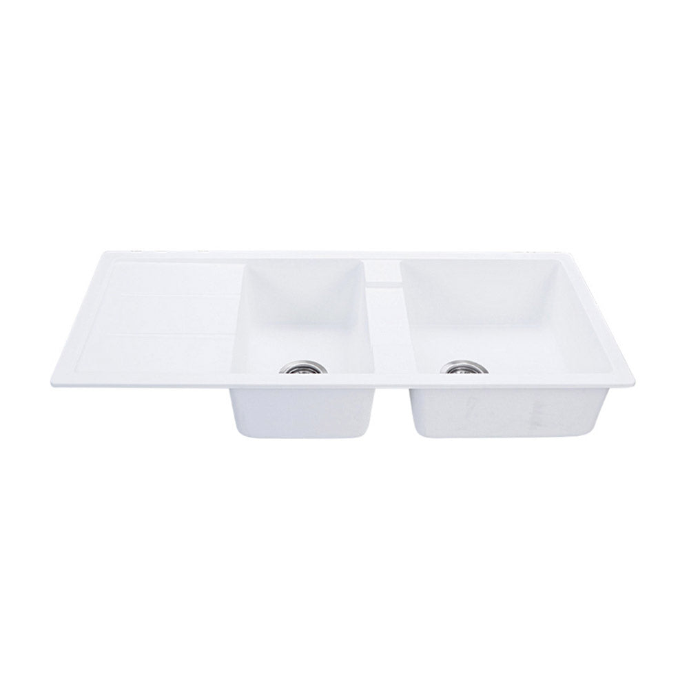 Tisira 116cm 2 Bowl White Granite Kitchen Sink & Reversible Drainer (TSG1160WH)