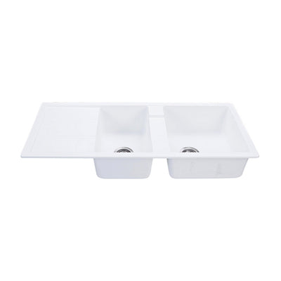 Tisira 116cm 2 Bowl White Granite Kitchen Sink & Reversible Drainer (TSG1160WH)