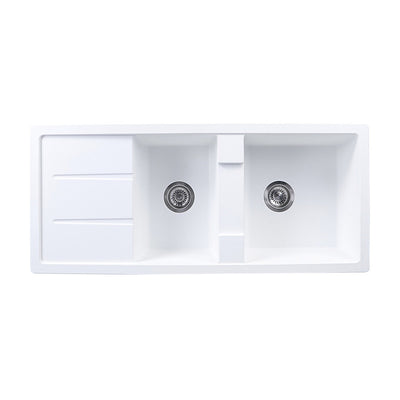 Tisira 116cm 2 Bowl White Granite Kitchen Sink & Reversible Drainer (TSG1160WH)