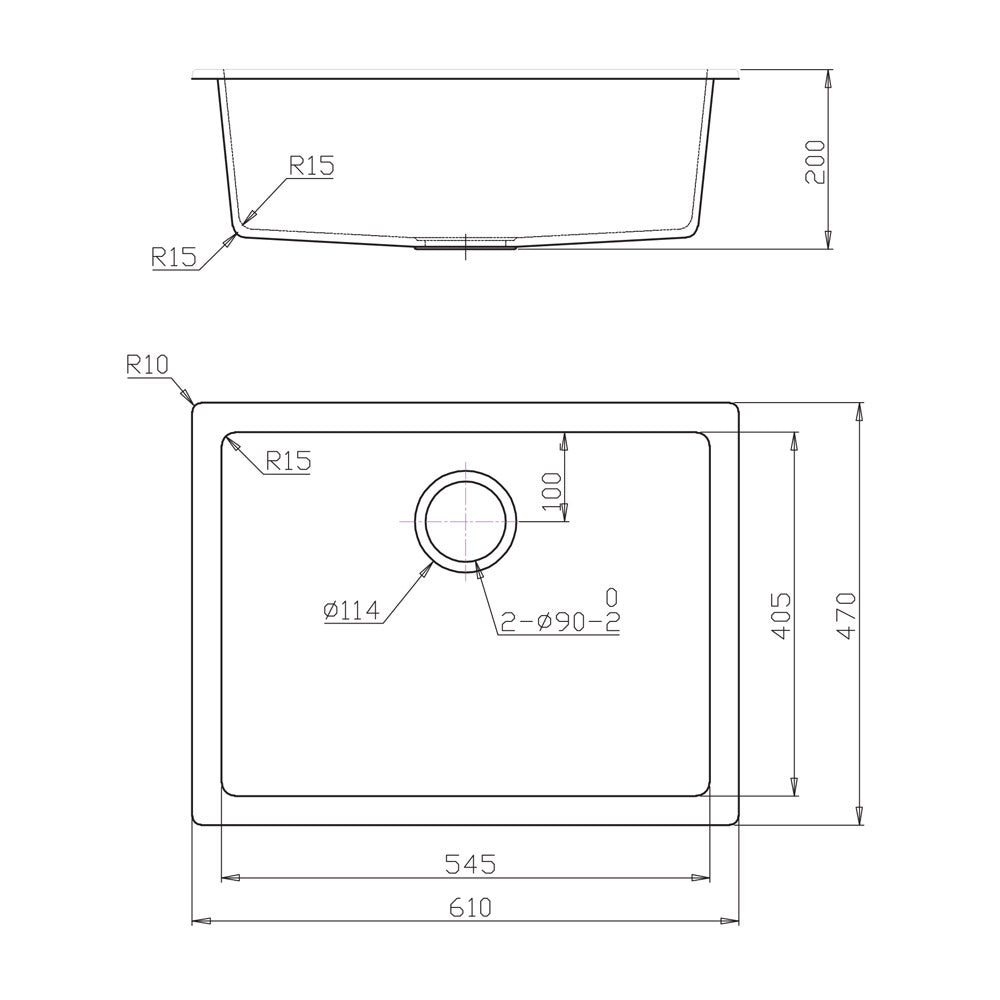 Tisira 61cm Single Bowl White Granite Kitchen/Laundry Sink (TSG610WH)