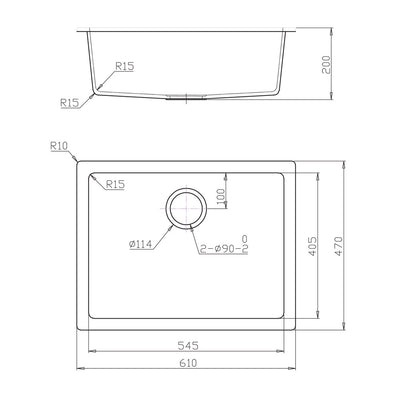 Tisira 61cm Single Bowl White Granite Kitchen/Laundry Sink (TSG610WH)