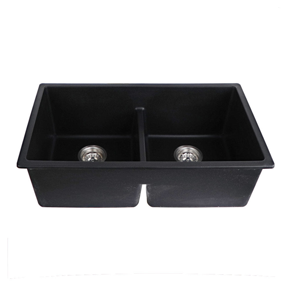 Tisira 79cm Double Bowl Black Granite Kitchen/Laundry Sink (TSG790BK)