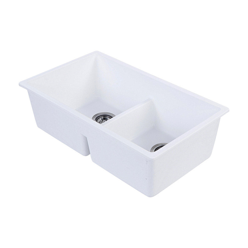 Tisira 79cm Double Bowl White Granite Kitchen/Laundry Sink (TSG790WH)