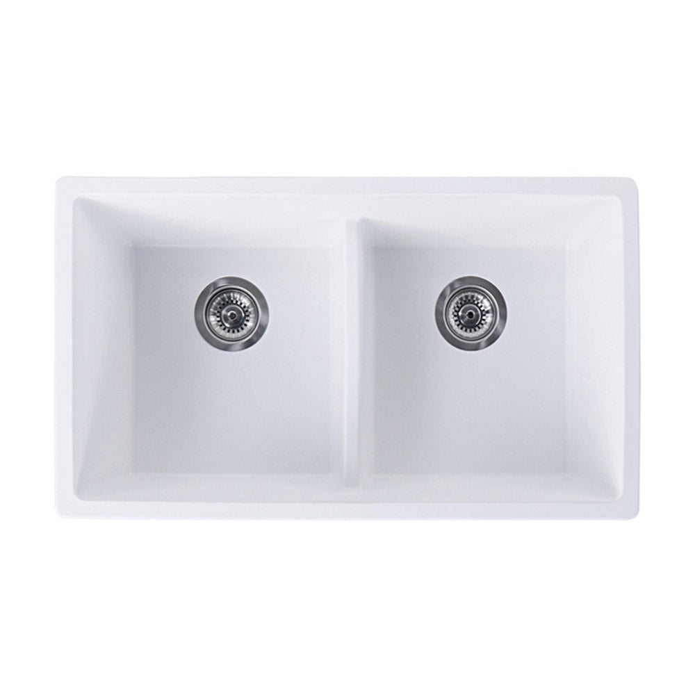Tisira 79cm Double Bowl White Granite Kitchen/Laundry Sink (TSG790WH)