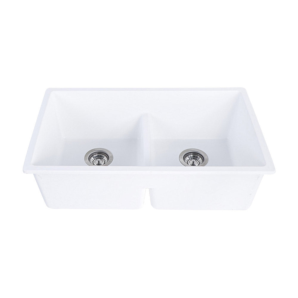 Tisira 79cm Double Bowl White Granite Kitchen/Laundry Sink (TSG790WH)
