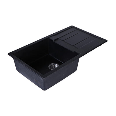 Tisira 86cm Single Bowl Black Granite Kitchen Sink & Reversible Drainer (TSG860BK)