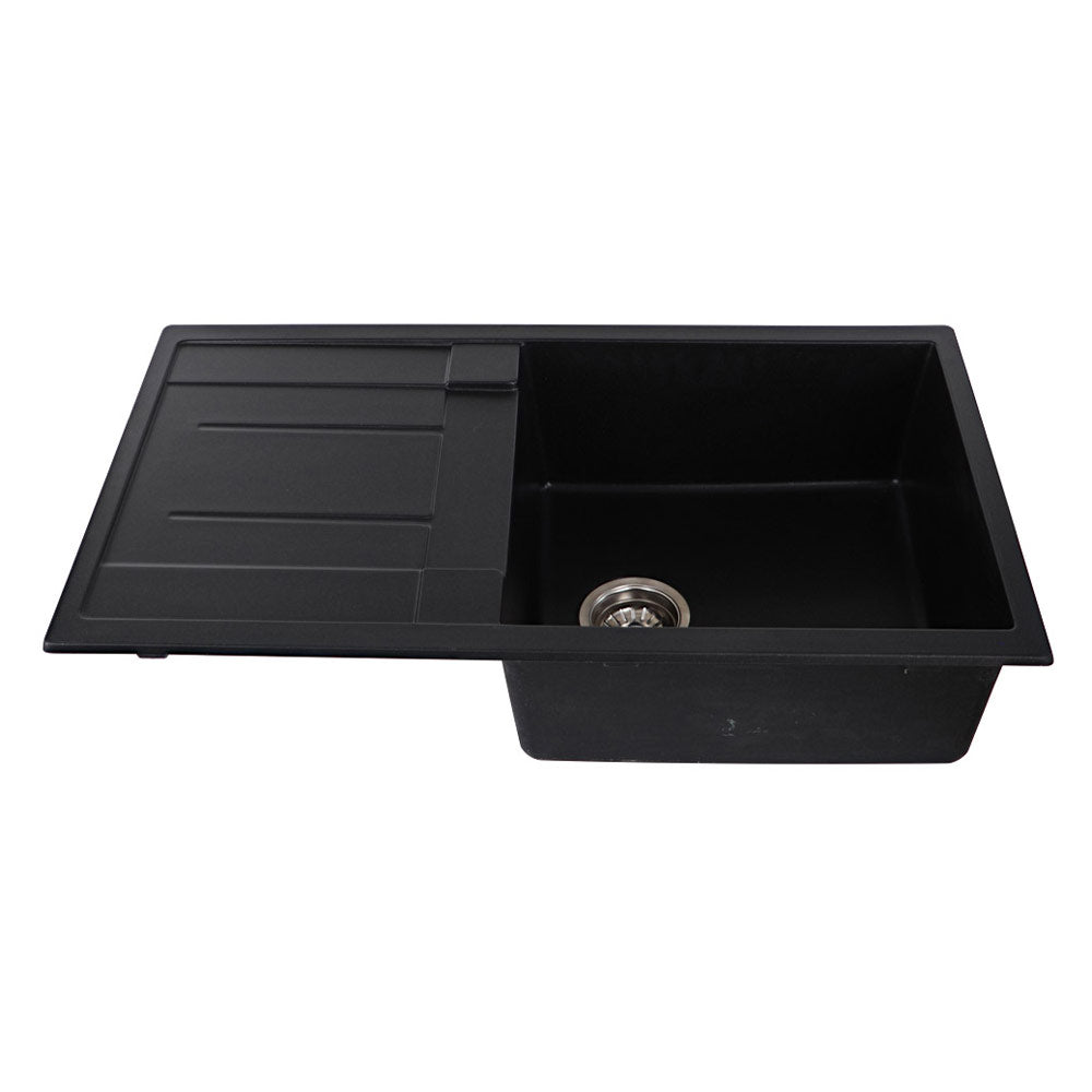 Tisira 86cm Single Bowl Black Granite Kitchen Sink & Reversible Drainer (TSG860BK)