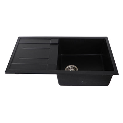 Tisira 86cm Single Bowl Black Granite Kitchen Sink & Reversible Drainer (TSG860BK)