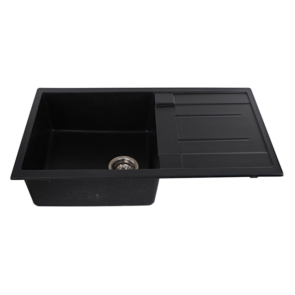 Tisira 86cm Single Bowl Black Granite Kitchen Sink & Reversible Drainer (TSG860BK)