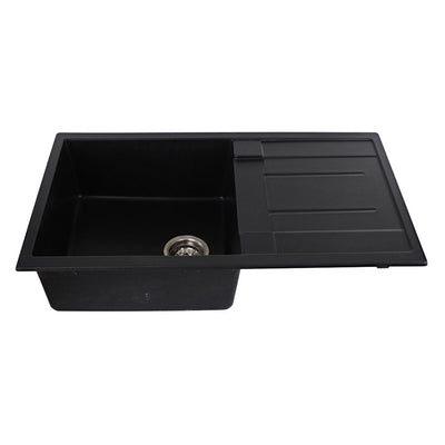 Tisira 86cm Single Bowl Black Granite Kitchen Sink & Reversible Drainer (TSG860BK)