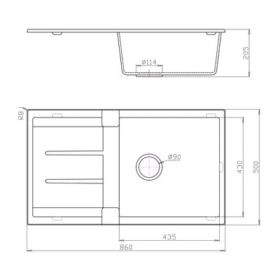 Tisira 86cm Single Bowl Black Granite Kitchen Sink & Reversible Drainer (TSG860BK)