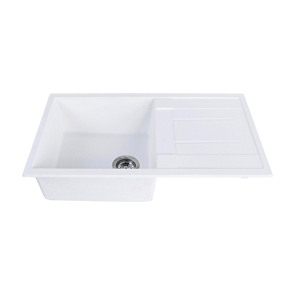 Tisira 86cm Single Bowl White Granite Kitchen Sink & Reversible Drainer (TSG860WH)