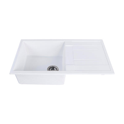 Tisira 86cm Single Bowl White Granite Kitchen Sink & Reversible Drainer (TSG860WH)