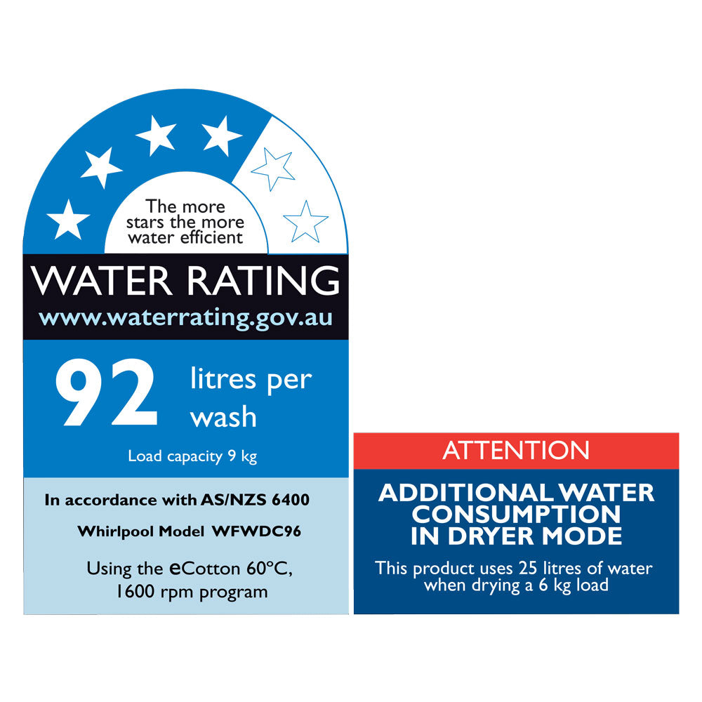 Whirlpool 9kg/6kg 6th Sense FreshCare Washer/Dryer Combo (WFWDC96)